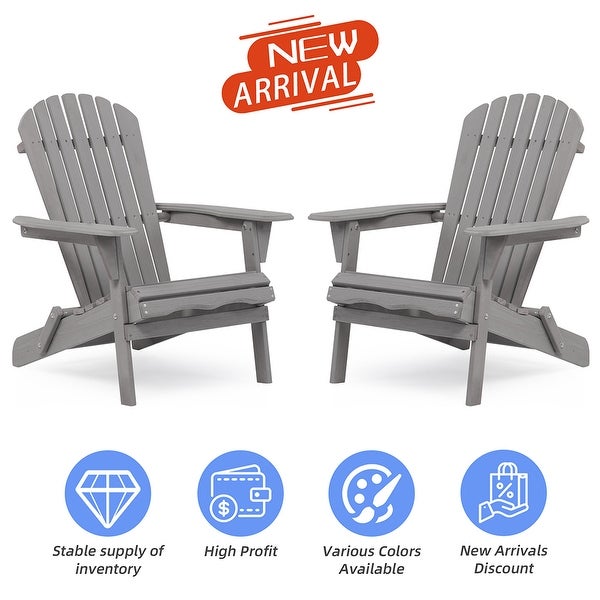 2 Piece Wooden Folding Adirondack Chair，For Outdoor - Overstock - 37594472