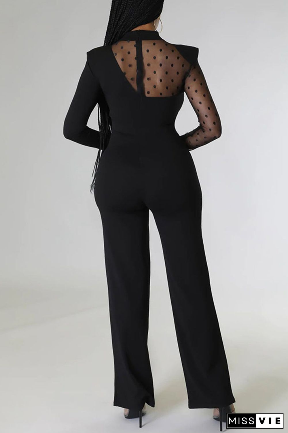 Black Casual Elegant Solid Patchwork Half A Turtleneck Straight Jumpsuits