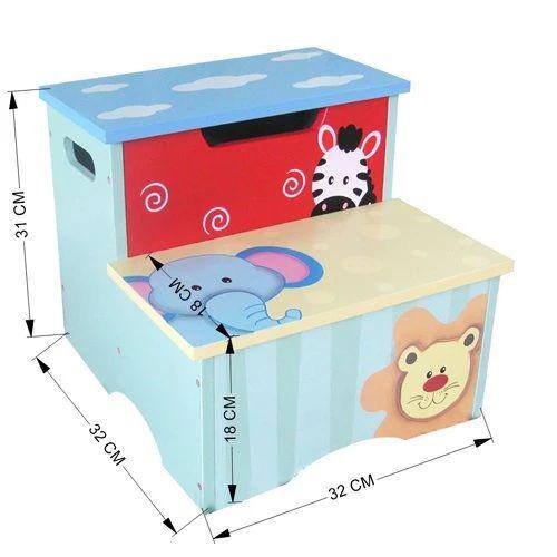 Tatayosi Blue MDF Animal Step Stool for Kids Top panel can be opened J-H-B05367932