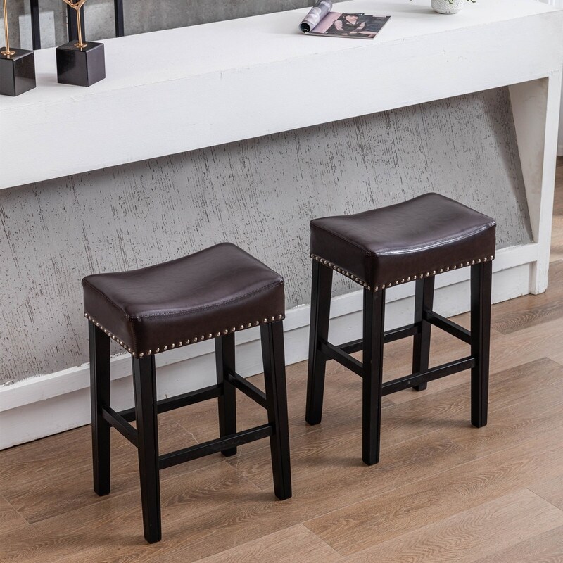 Farmhouse Counter Height Faux Leather Bar Stools， Set of 2