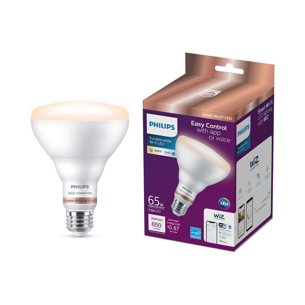 Philips 65-Watt Equivalent BR30 LED Smart Wi-Fi Tunable White Light Bulb Powered by WiZ with Bluetooth (1-Pack) 562710