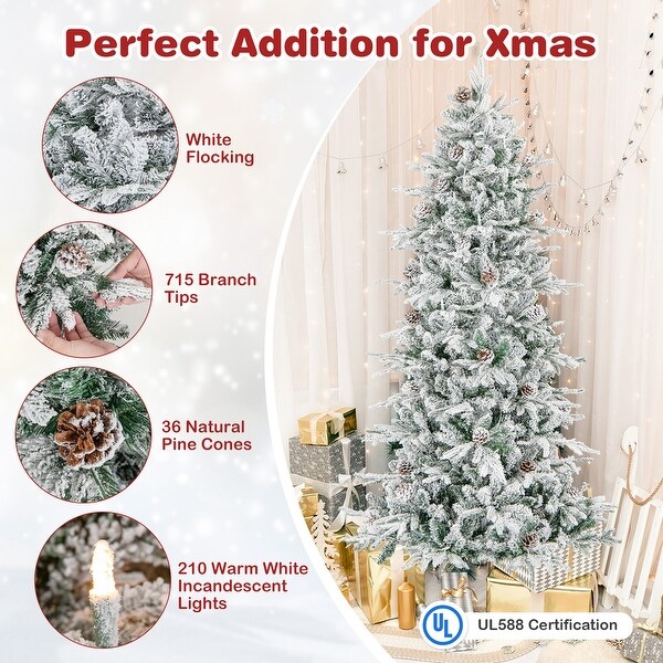 Costway 6 FT/7.5FT PreLit Christmas Tree Snow Flocked Hinged with