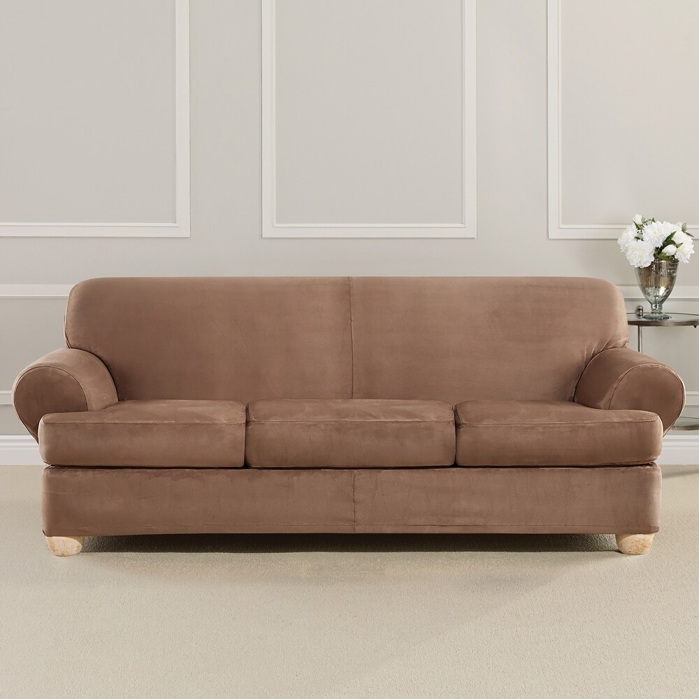 SureFit Ultimate Stretch Suede 4 Piece T Cushion Sofa Slipcover