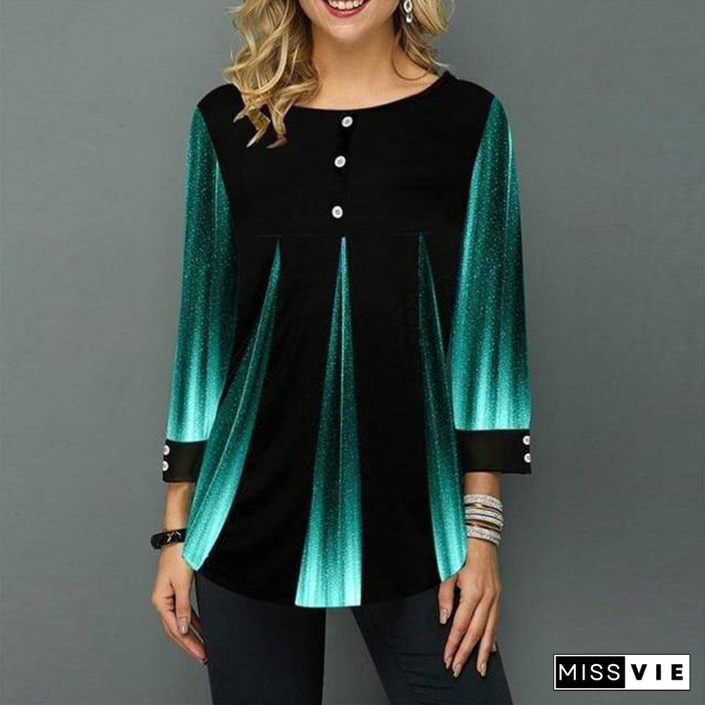 Shirt Women Spring Summer Blouse 3/4 Sleeve Casual 3D Gradient Printing Female Fashion Shirt Tops Plus Size 5XL StreetShirt