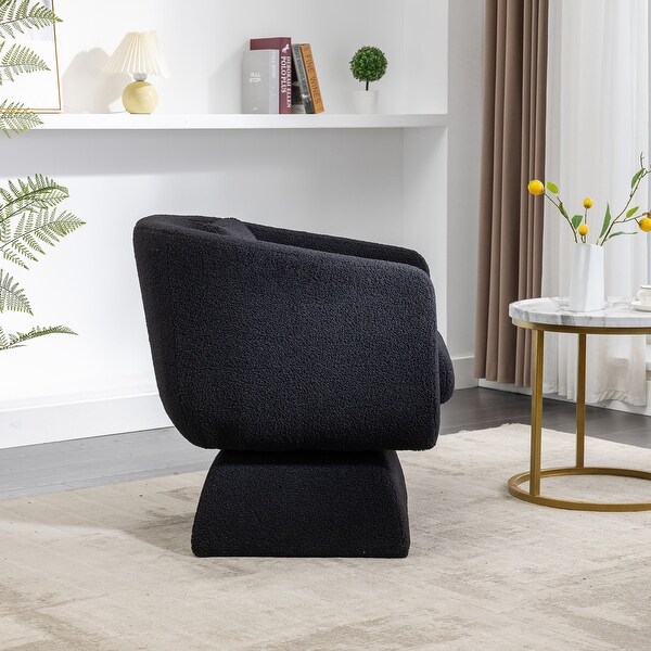 Swivel Accent Chair Comfy Teddy Fabric Padded Seat 360 Degree Club Chair， Leisure Chair with Special Base Design for Living Room