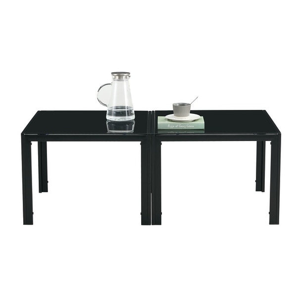 Set of 2 Square Center Table Modern 23.23-inch Coffee Table with Tempered Glass Tabletop End Table with Metal Frame