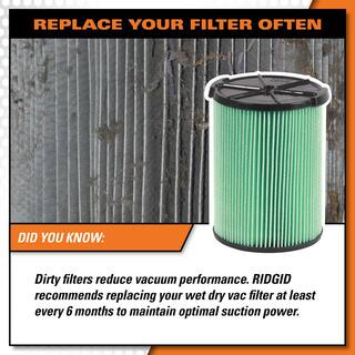 RIDGID HEPA Material Pleated Paper Filter and Wet Application Foam Filter for Most 5 Gal and Larger RIDGID WetDry Shop Vacuums VF6070