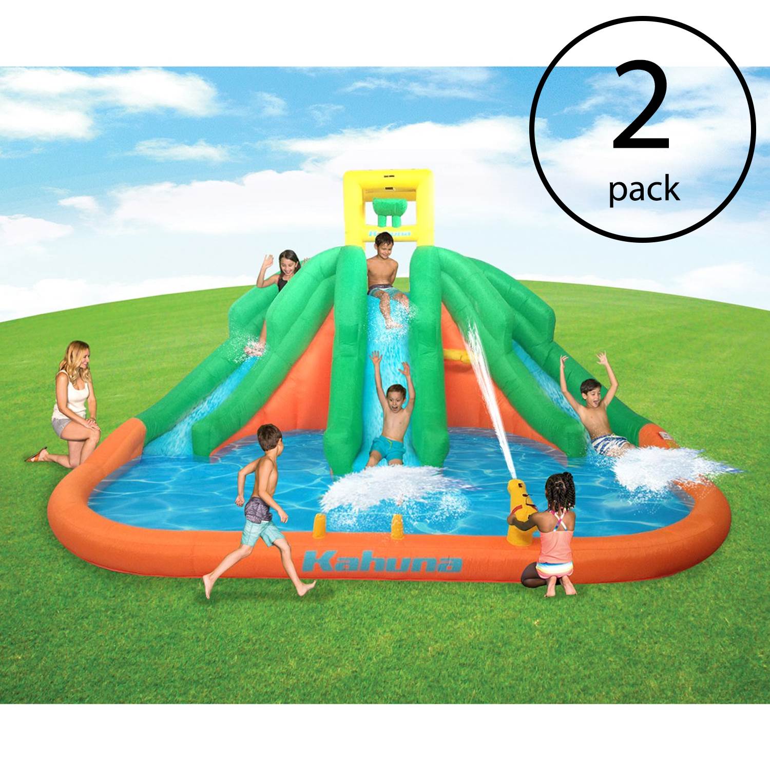 Kahuna Triple Monster Big Inflatable Backyard Slide Water Park w/ Slide (2 Pack)