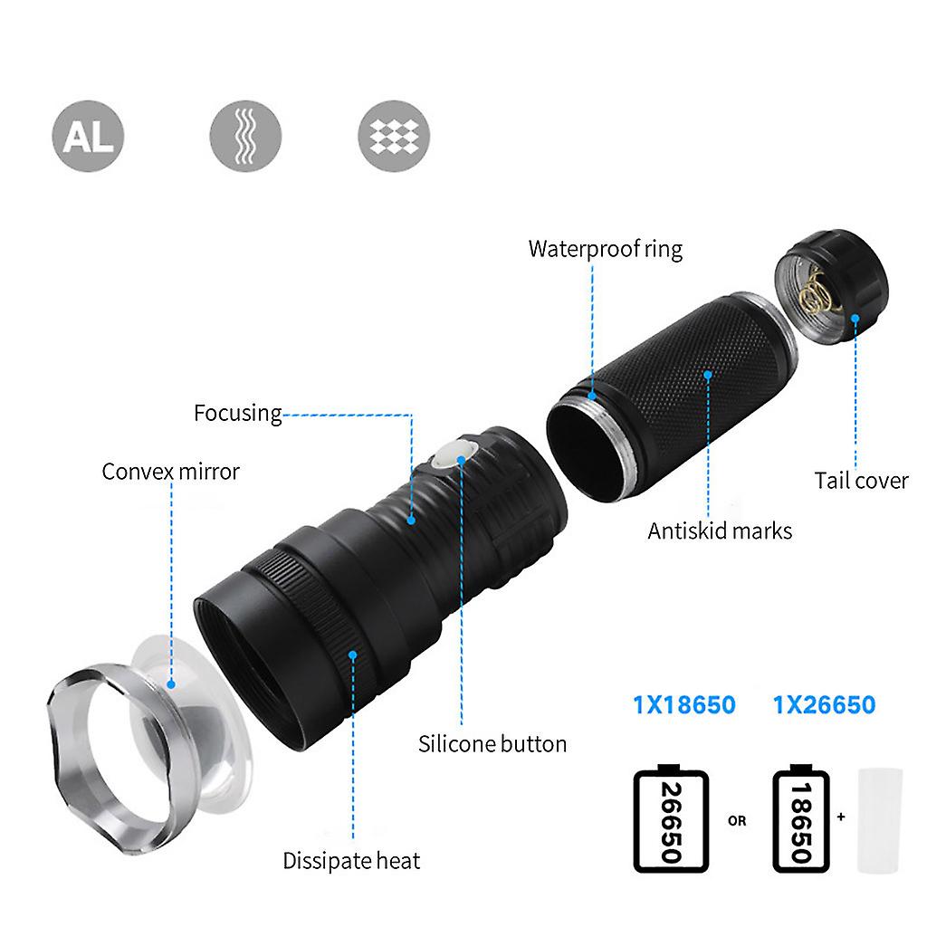 C9 Led Flashlight High Power Xhp50 2000lm Torch 3-mode Zoom Lantern Rcharggeable 26650 Waterrprrof Bicycle Light Camping