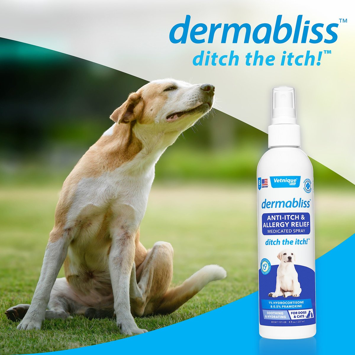 Vetnique Labs Dermabliss Hydrocortisone Anti-Itch and Allergy Relief Soothing and Hydrating Medicated Dog and Cat Spray