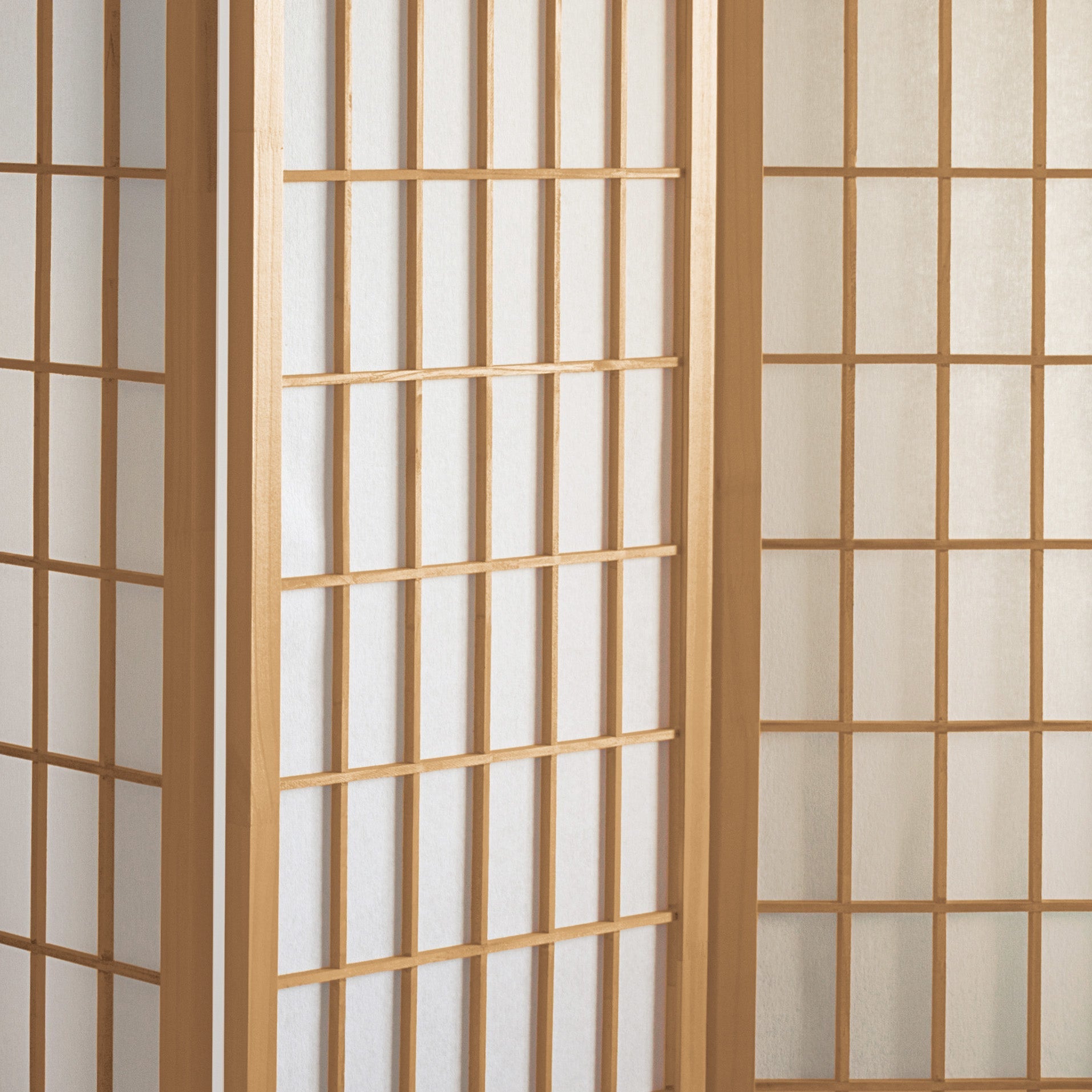 Oriental Furniture 5 Ft Tall Window Pane Shoji Screen, Natural color, 3 panel