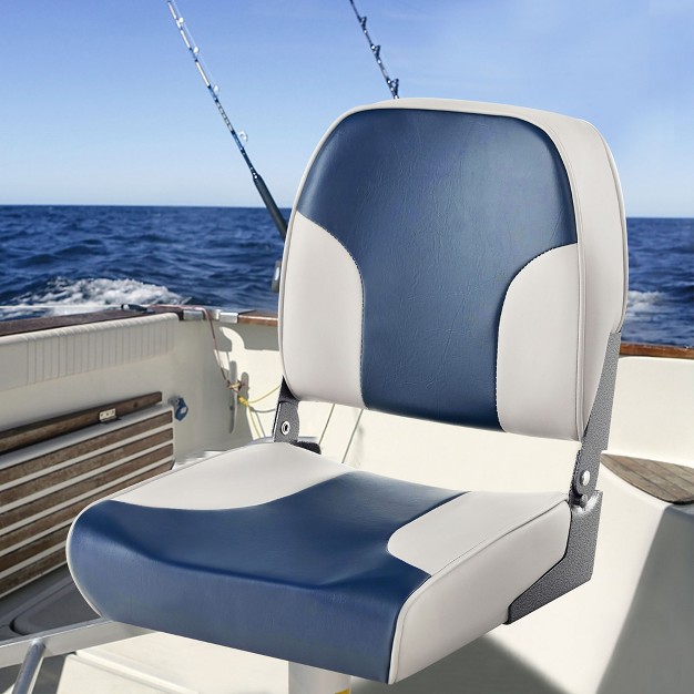 Costway 2 piece Folding Boat Seat Set With Sponge Padding amp Aluminum Hinges Low Back Blue