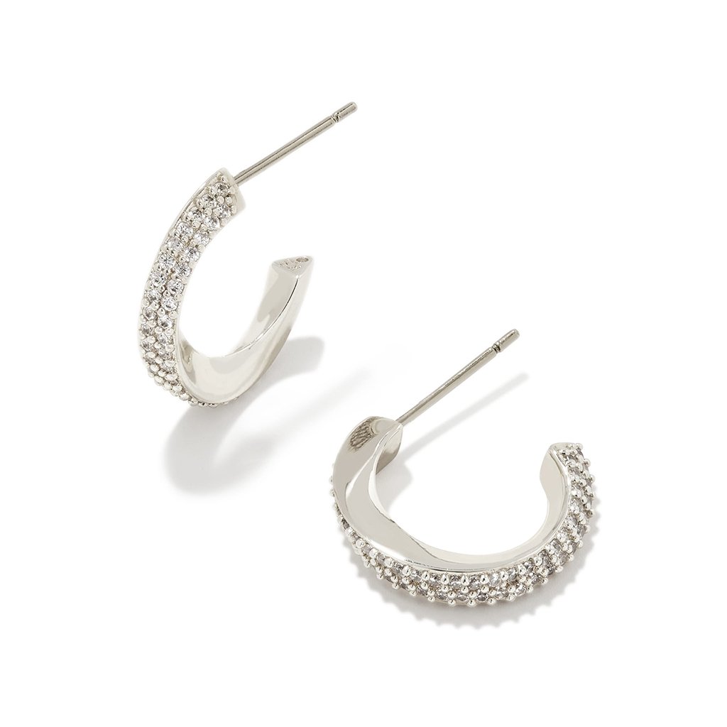 Kendra Scott  Ella Silver Huggie Earrings in White Crystal