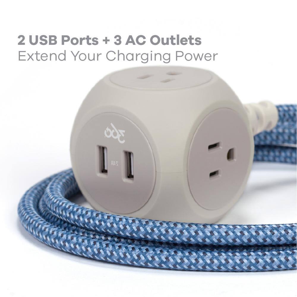 360 Electrical Habitat 6 ft. 3-Outlet Extension Cord w2.4A 2-Port USB 360461-ST-4ES-C1