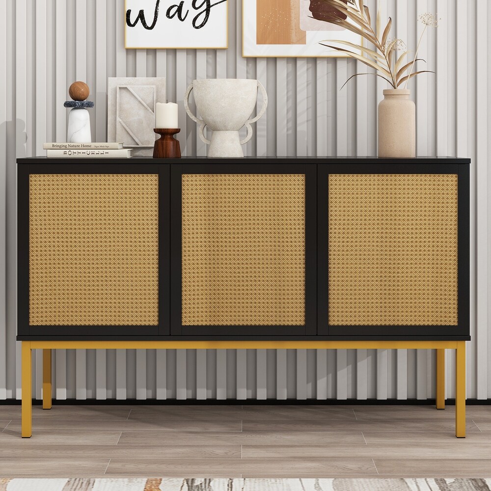 Large Storage Entryway Sideboard Console Table with Artificial Rattan Door