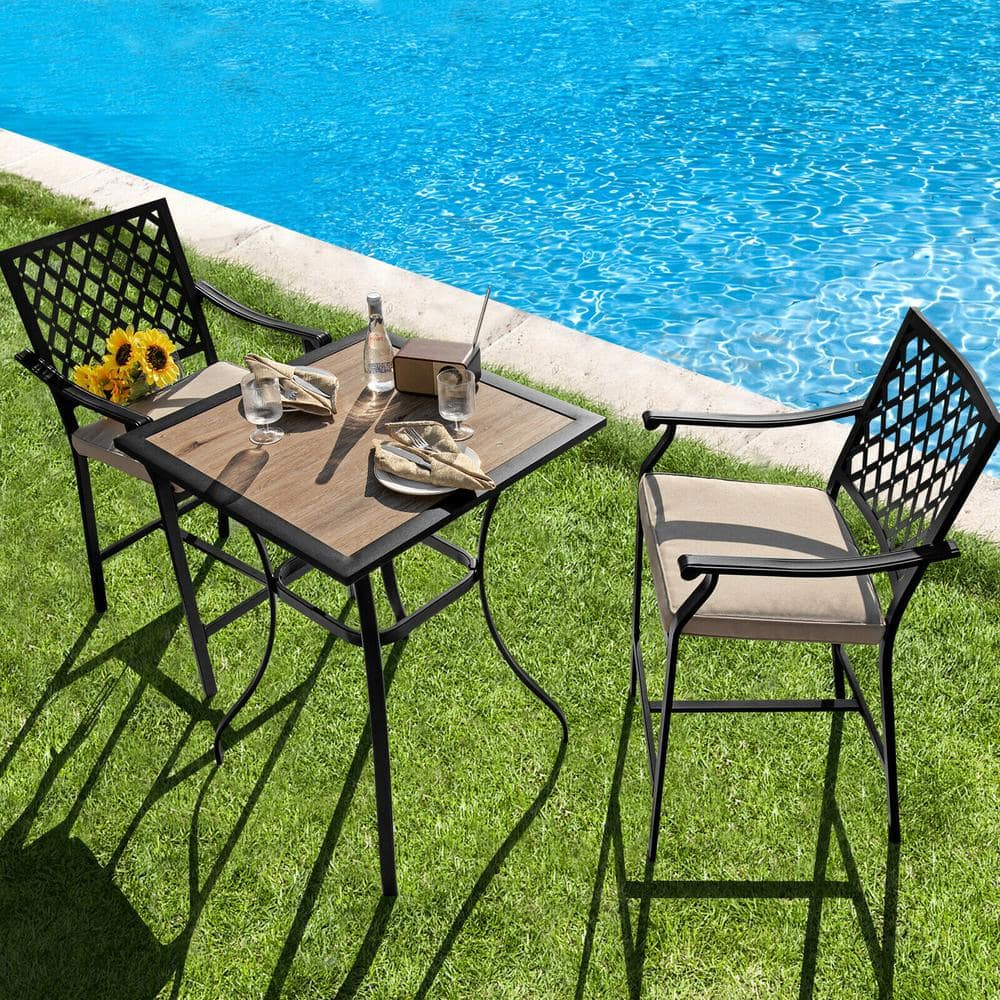 ANGELES HOME 3-Pieces Metal Outdoor Bar with 2 Bar Stools and 1 Square Table 8CK7-10NP139+