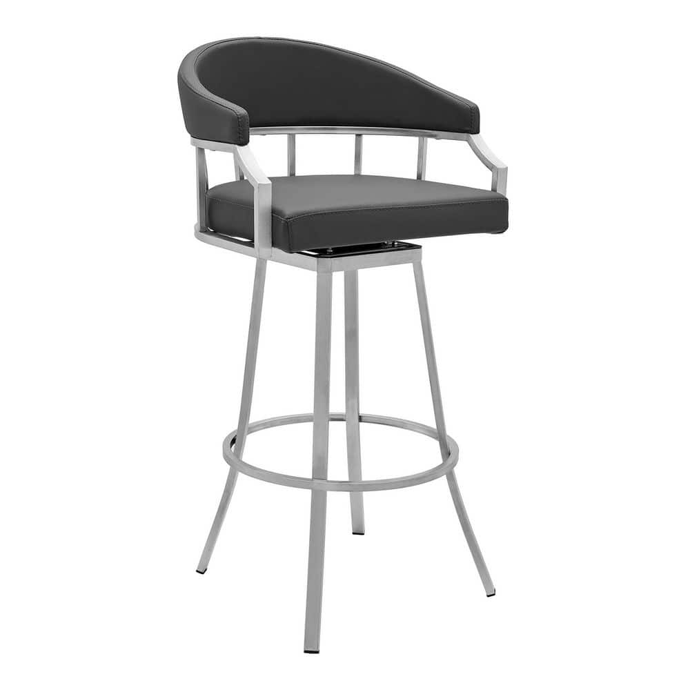 Armen Living Palmdale Brushed Stainless Steel Swivel Modern Faux Leather Bar and Counter Stool LCVLBABSSG30