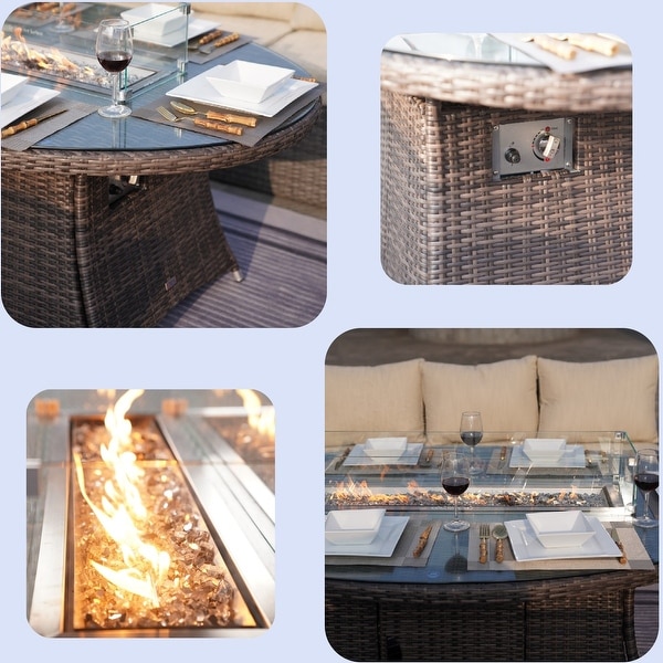 Moda Furnishings Outdoor Wicker Oval Gas Fire Pit Table (TABLE ONLY)