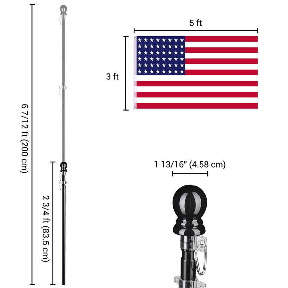 Yescom 6' American Aluminum Telescopic Flag Pole Set