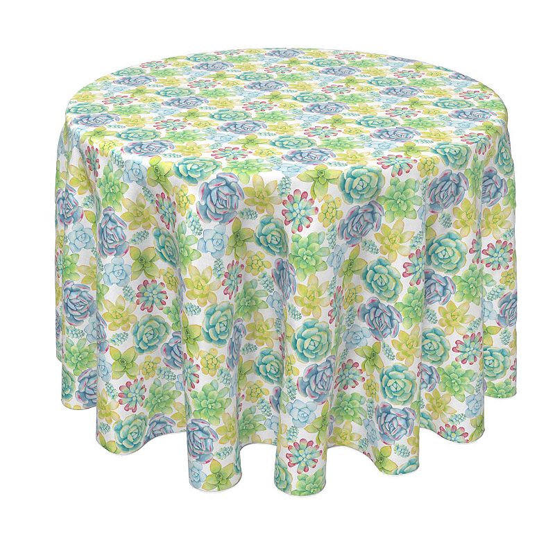 Round Tablecloth， 100% Polyester， 60 Round， Vibrant Succulents