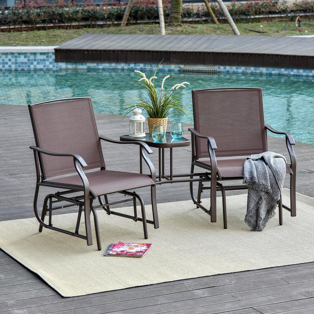 Outsunny Brown 3-Piece Sling Patio Conversation Set with Center Coffee Table and Modern Design 84A-084BN