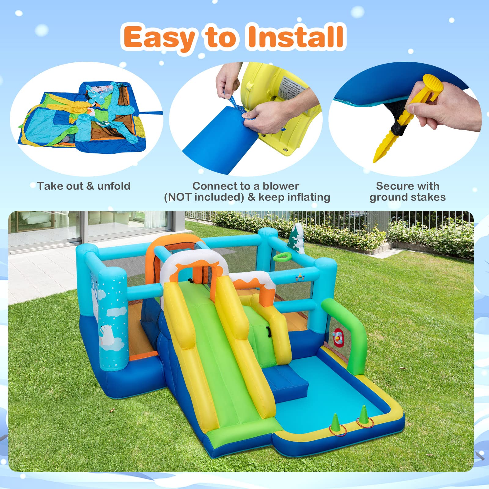 Costzon Inflatable Bounce House, 7-in-1 Bouncy House for Kids Indoor Outdoor Party with Jumping Area