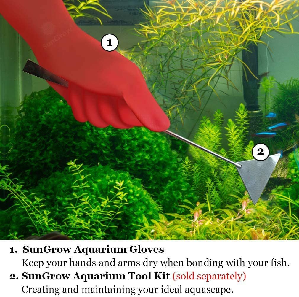 SunGrow Long Rubber Betta Aquarium Gloves Fish Tank Maintenance Accessories， 22-in， 1 pair