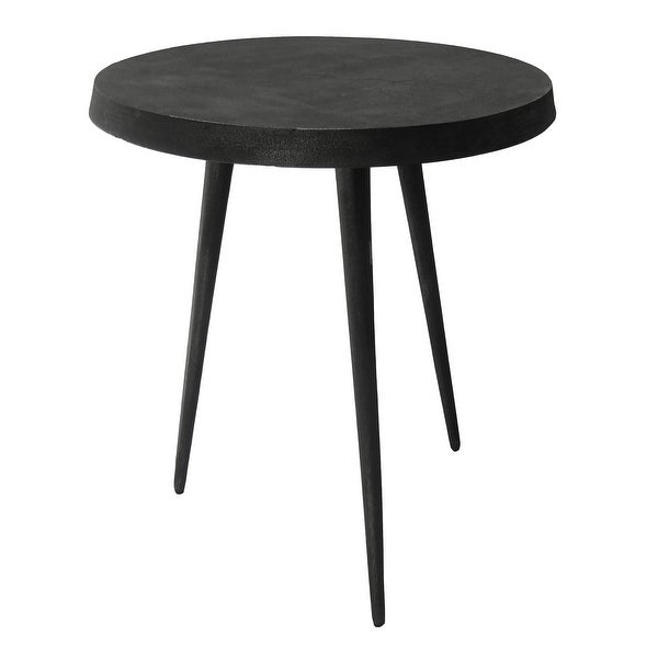 23 Inch Round Modern Minimalist Metal Side Table with Tripod Base， Charcoal Black