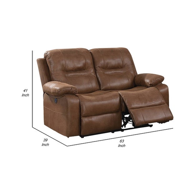 41 Inch leatherette Reclining Loveseat with USB Port， Brown