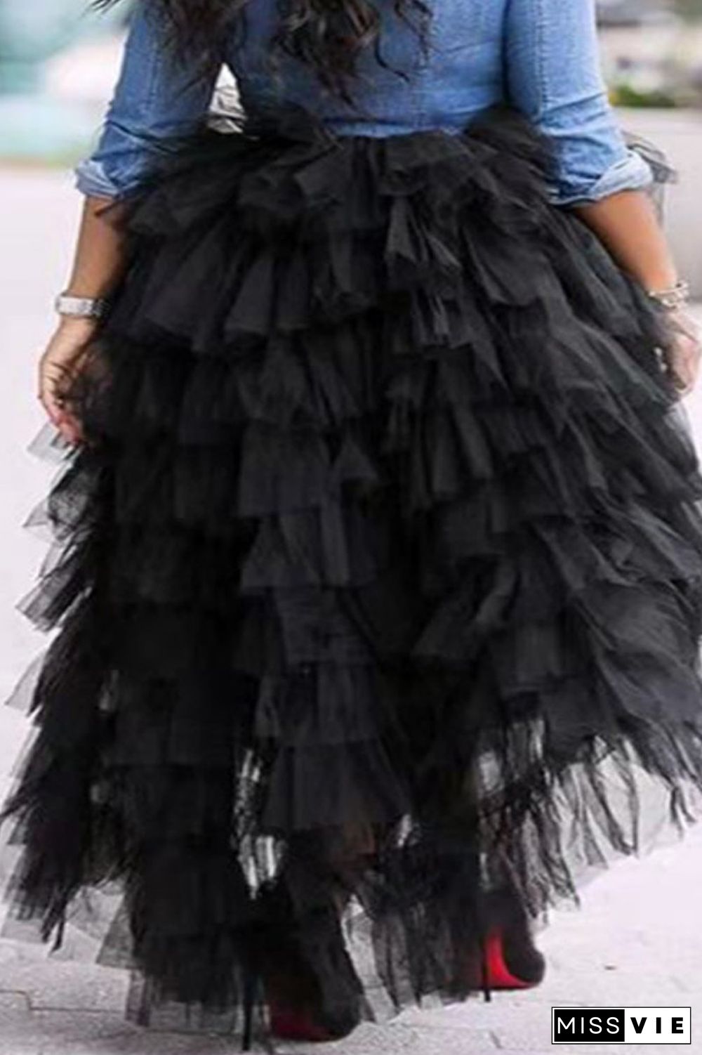 Black Casual Solid Patchwork Plus Size Skirt