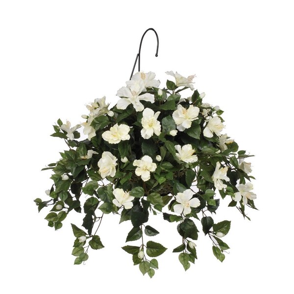 Faux Cream Hibiscus Hanging Basket