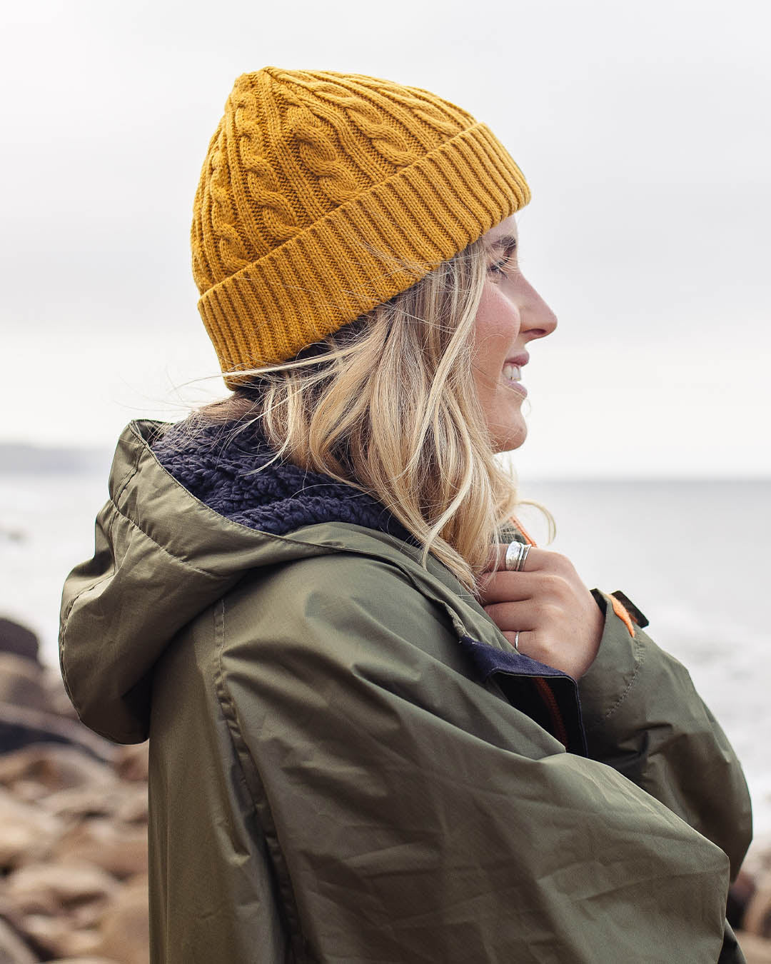 Fireside Cable Knit Beanie - Mustard Yellow