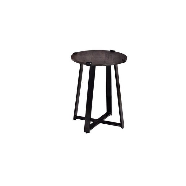 Round Wooden Side Table Iron and Mango Wood 18x18x23 Inch