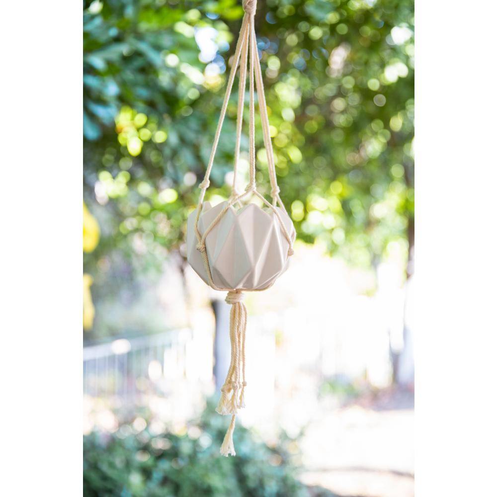 Flora Bunda 5 in. Matte White Ceramic Macrame Hanging Planter EM1882E-MTWH