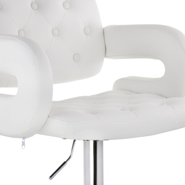 Elama Faux Leather Tufted Modern Bar Stool White Adjustable Swivel Base