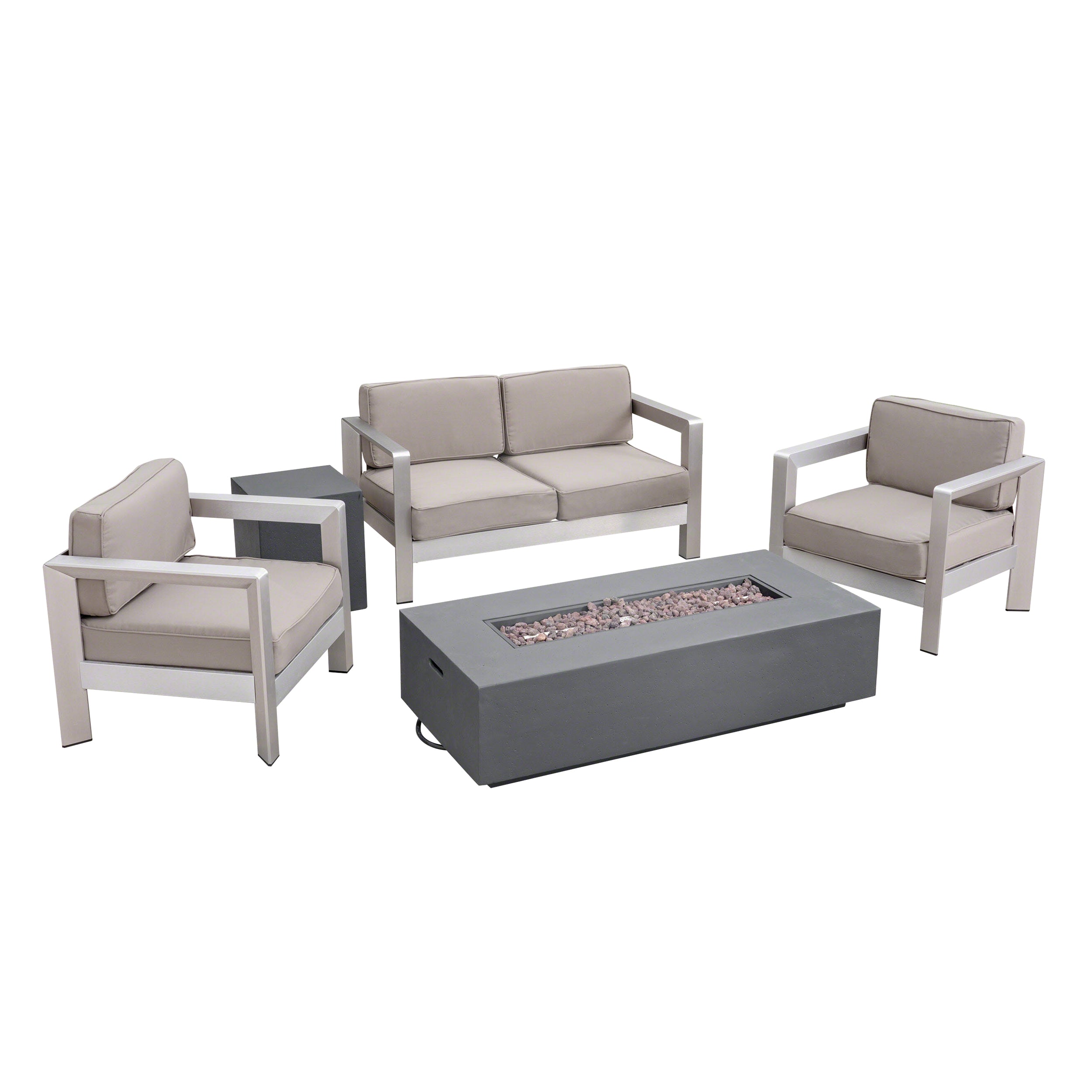 Booth Outdoor 4-Seater Aluminum Chat Set with Fire Pit and Tank Holder