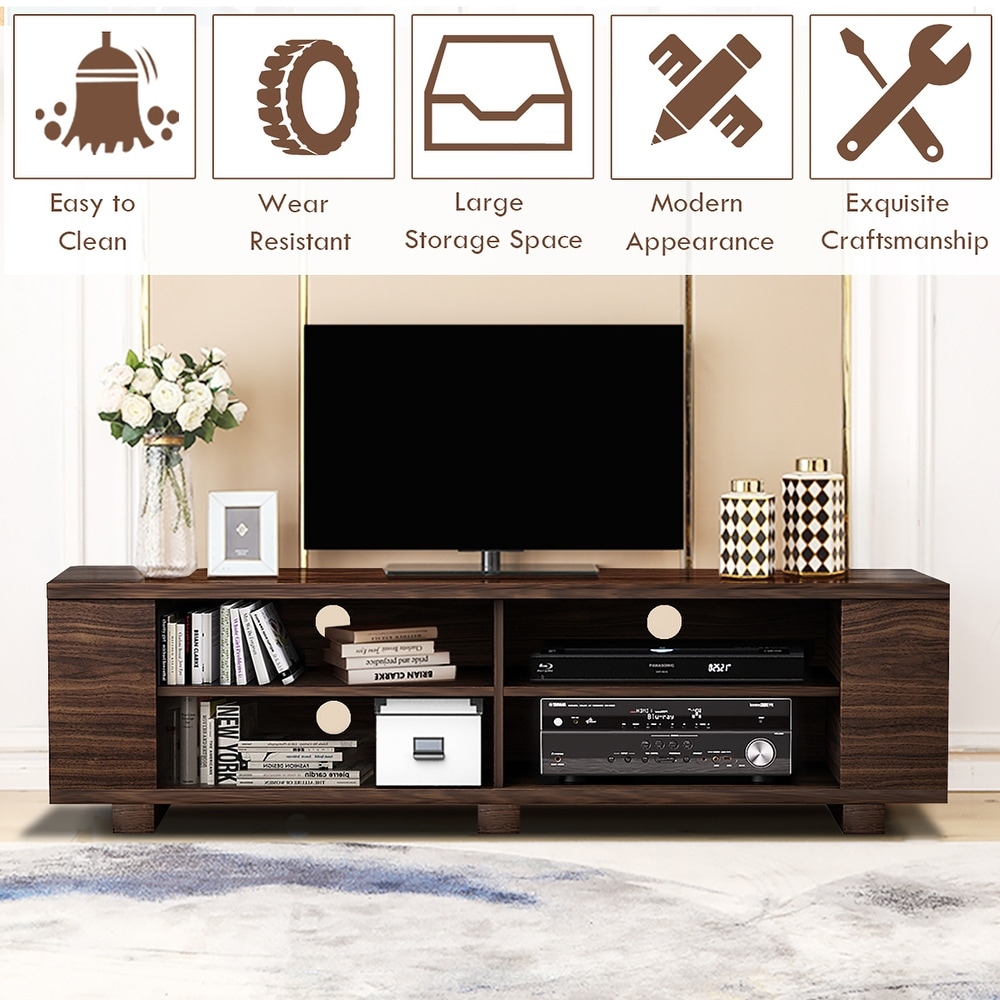 Wood TV Stand Console Storage Entertainment Media Center with Shelf