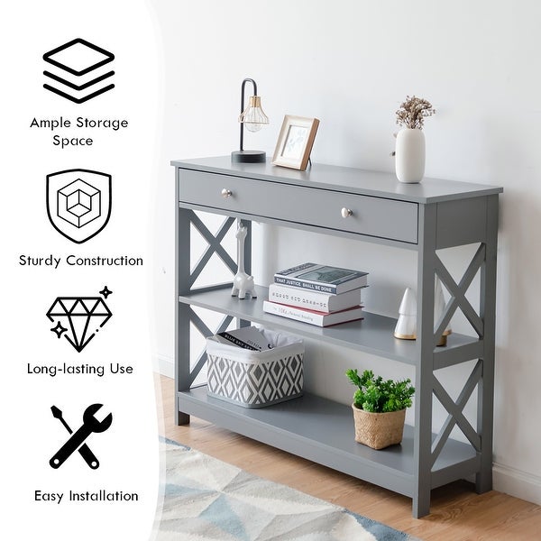 3-Tier Console Table X-Design Entryway Table with Drawer