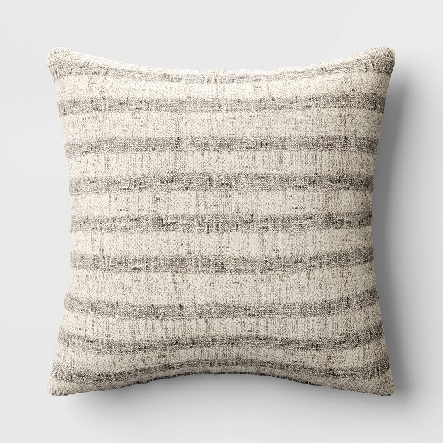 Woven Striped Square Throw Pillow Black ivory