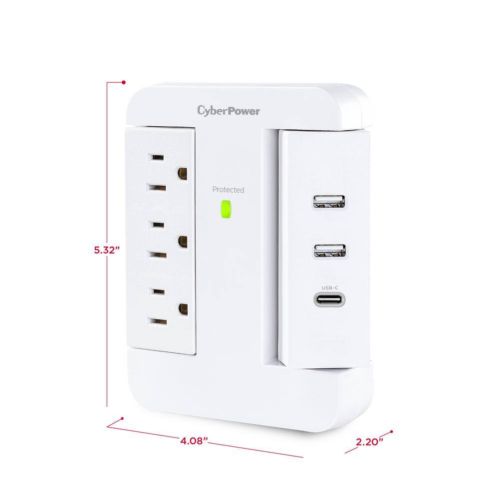 CyberPower 2 USB-A 1 USB-C 3-Outlet Wall Tap P3WSUC