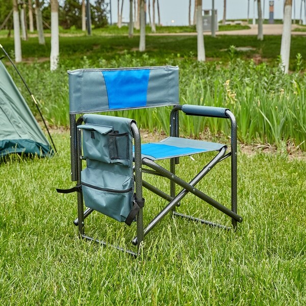 1piece Padded Folding Outdoor Chair with Storage Pockets，Lightweight Oversized Directors Chair for indoor