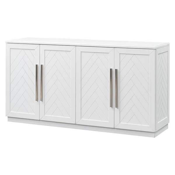 Sideboard Buffet Cabinet with 4 Doors Adjustable Shelves and Silver Handles