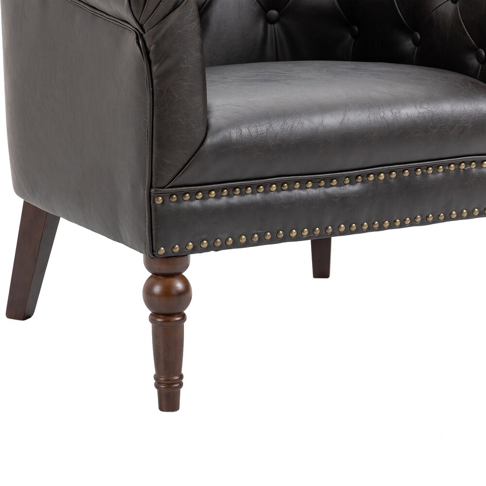 Contemporary PU Leather Tufted Barrel Accent Chair