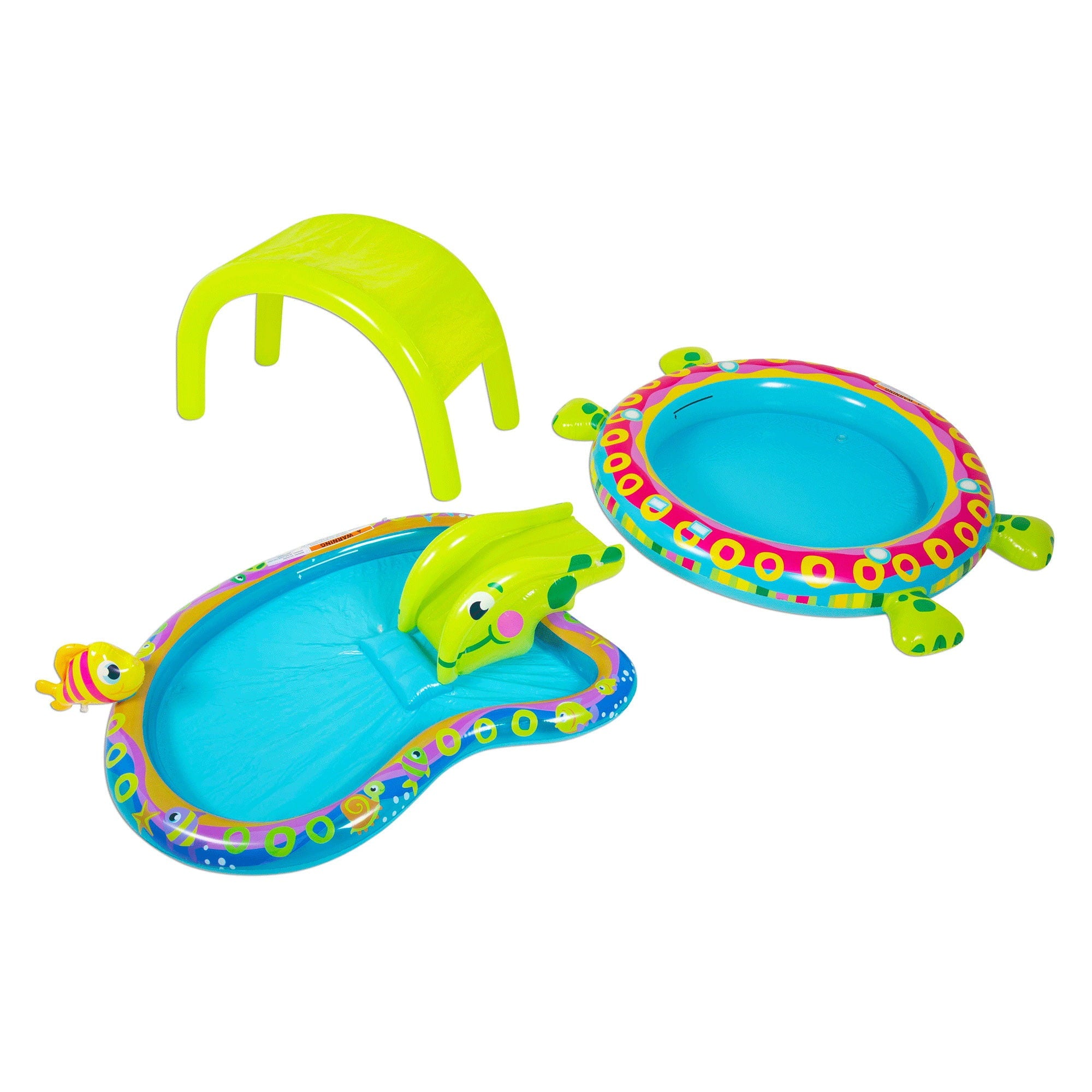 Banzai Shade 'N Slide Turtle Inflatable Kiddie Splash Pool Set with Sprinkler