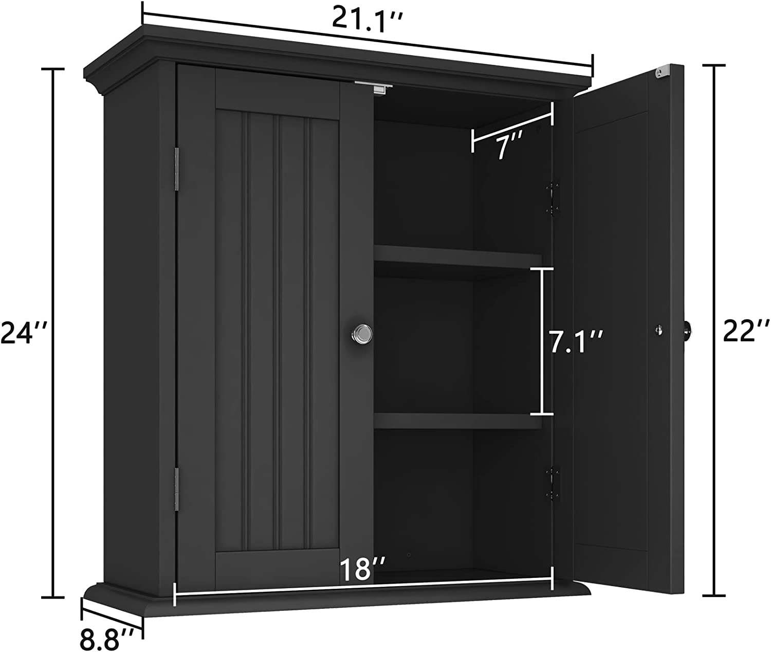 Bathroom Wall Cabinet, Over The Toilet Space Saver Storage Cabinet, Medicine Cabinet with 2 Door and Adjustable Shelves, Cupboard (Black)