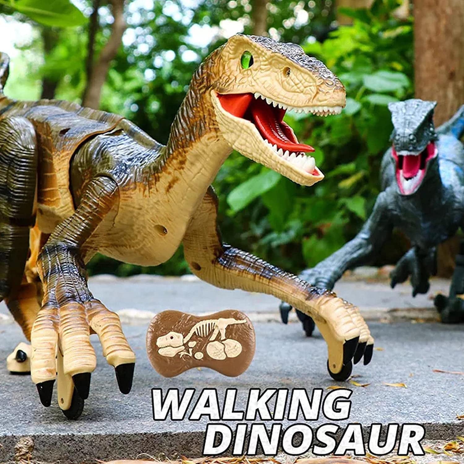 Hot Bee Remote Control Dinosaur Toys， Jurassic Roaring Sound Walking Velociraptor RC Toys for Kids 4+ Boys