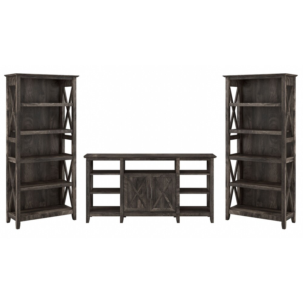 Tall Farmhouse TV Stand with 2 Bookcases by Bush Furniture