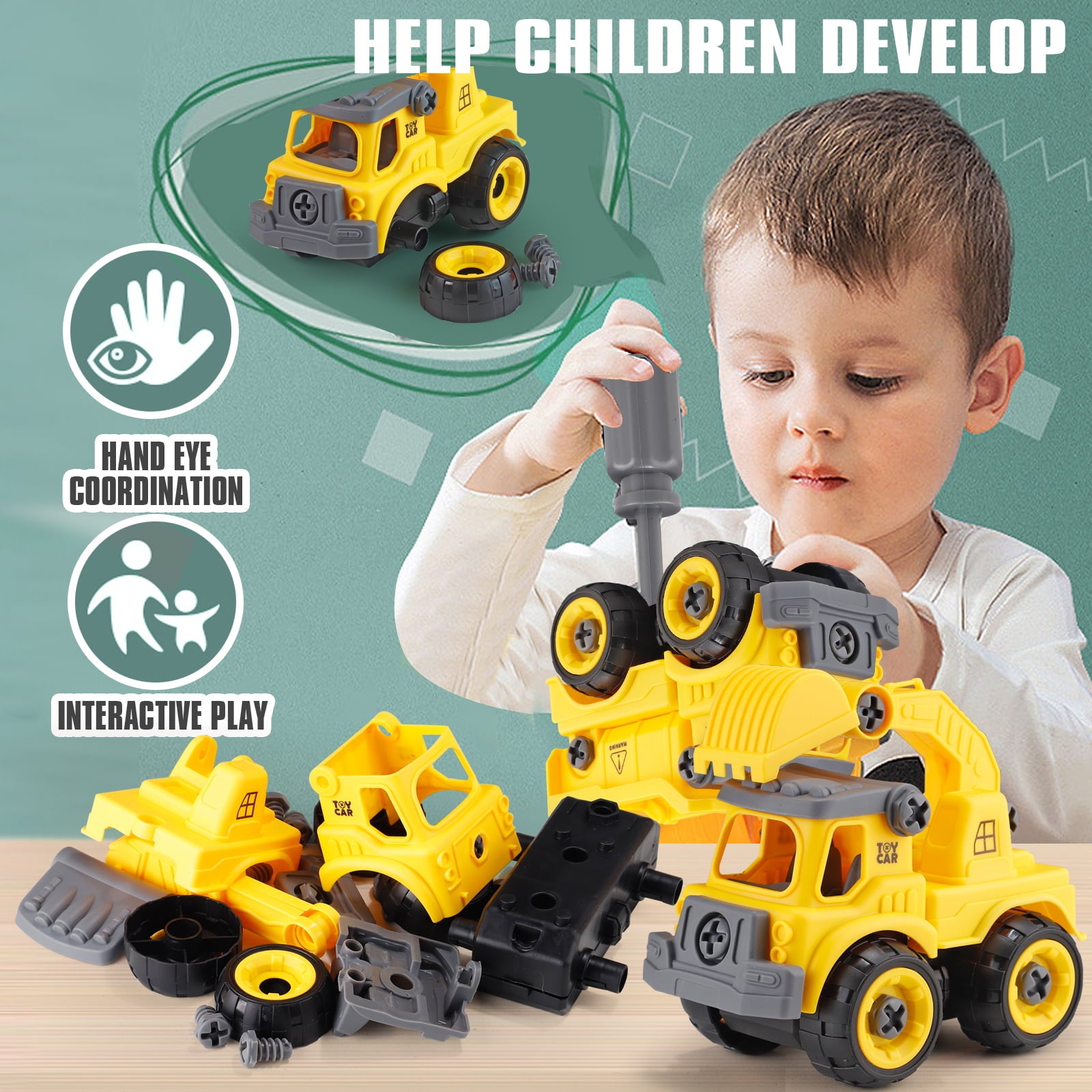 STEM Boy Toys Take Apart Construction Trucks Car Toys with Electric Drill and Map Kids Stem Building Toddler Toy for 3 4 5 6 Year Old Boys