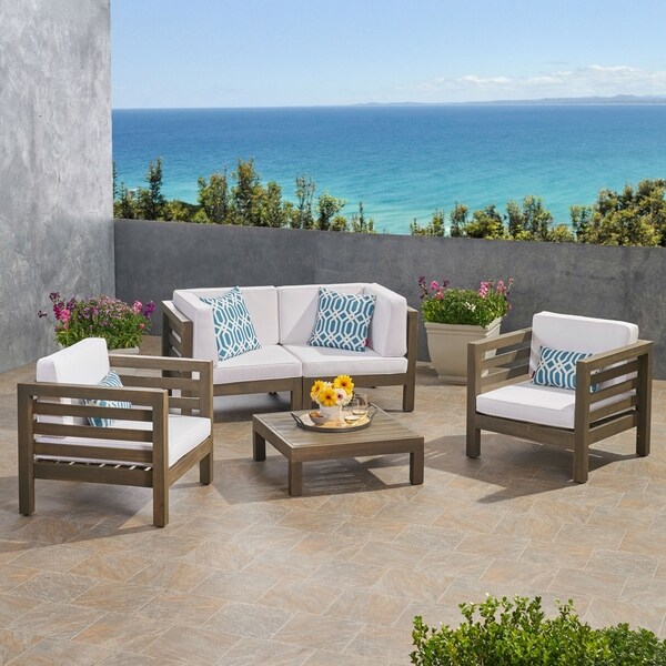 Oana Outdoor 4seat Acacia Loveseat Chat Set with Cushions by Christopher Knight Home