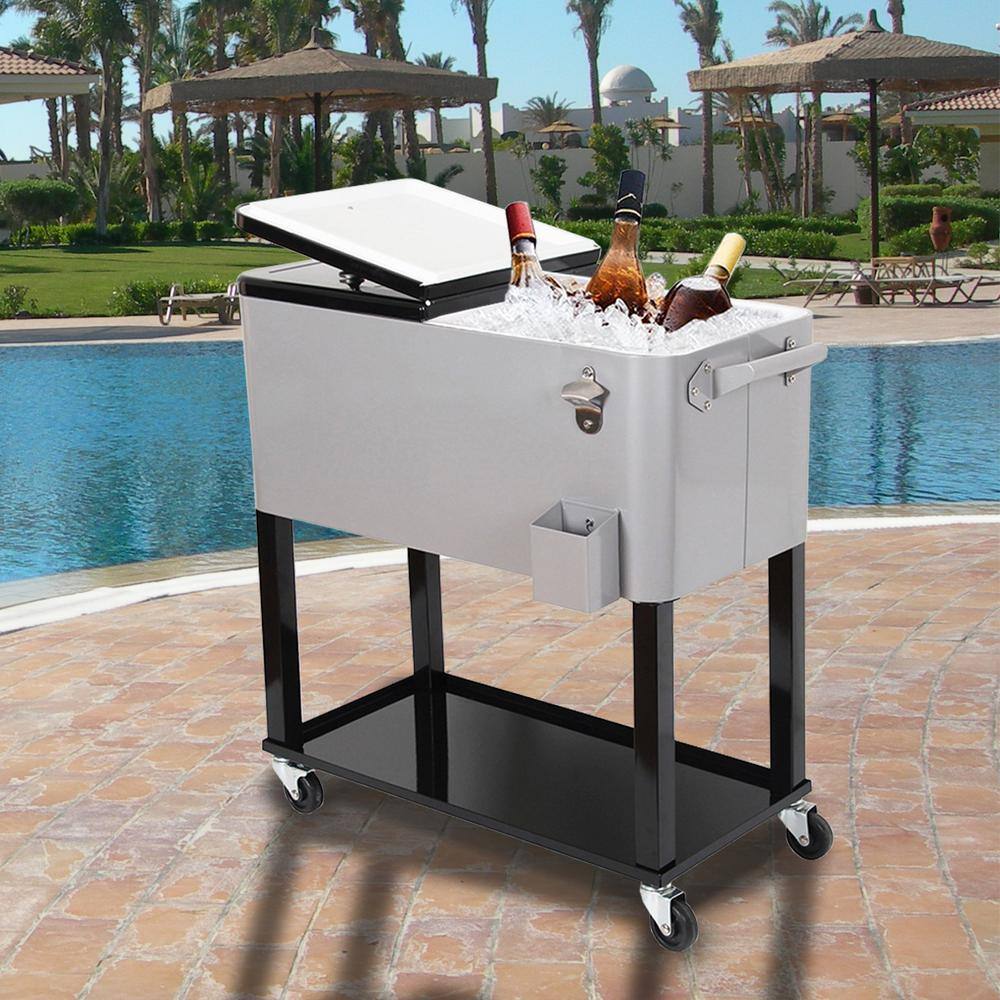 UPHA 80 Qt. Stainless Steel Rolling Patio Cooler with Wheels in Silver HD-COOLER-SILVE